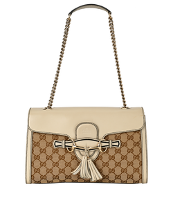 Emily Shoulder Bag, Leather/Canvas, Cream/Beige, 295402, DB, 1*